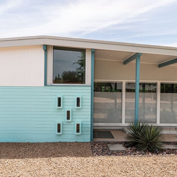 Charles and Arthur Schreiber mid-century modern home in Village Grove Scottsdale with distinctive roofline and desert modern architecture.